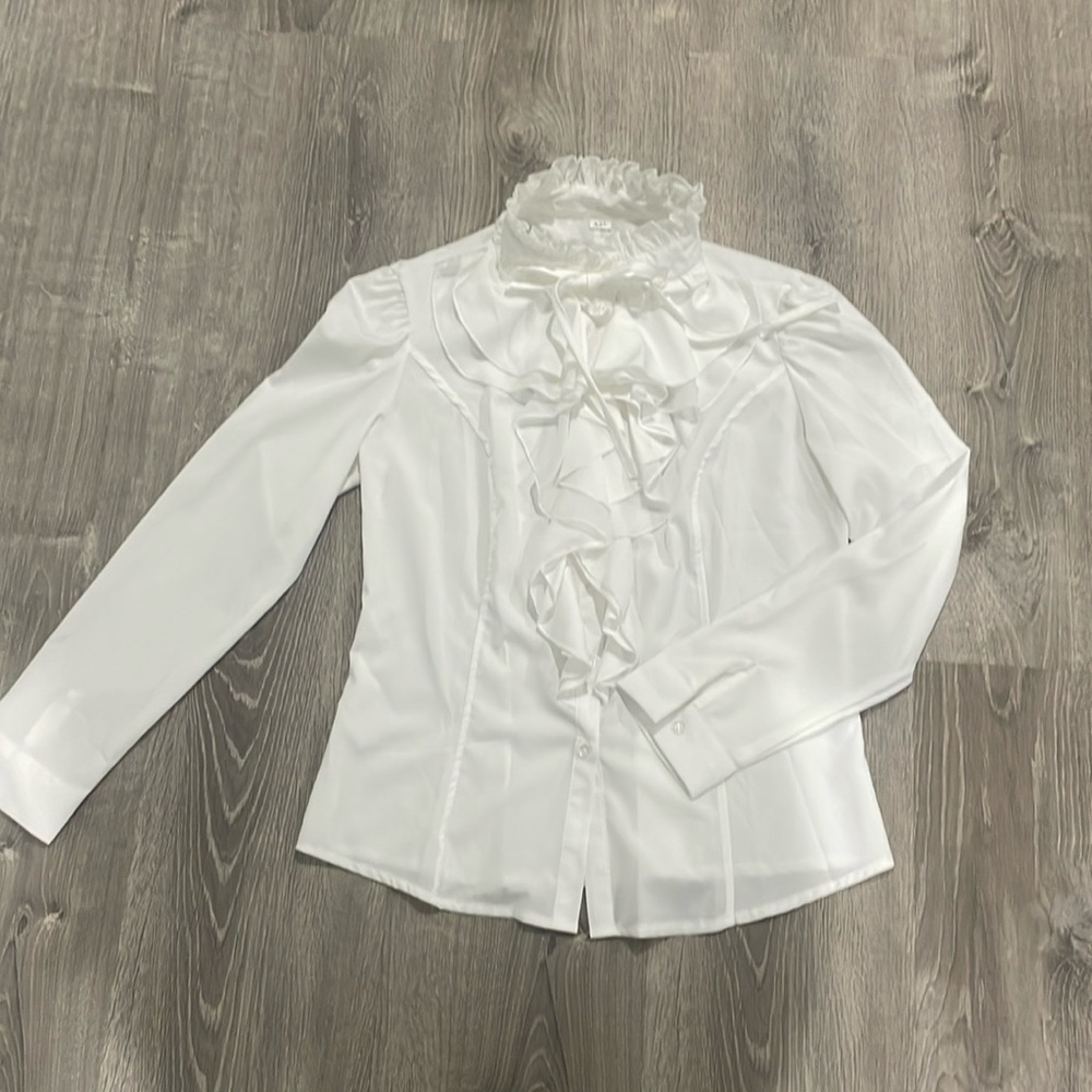 White ruffle, collared blouse, XXL, NWOT
